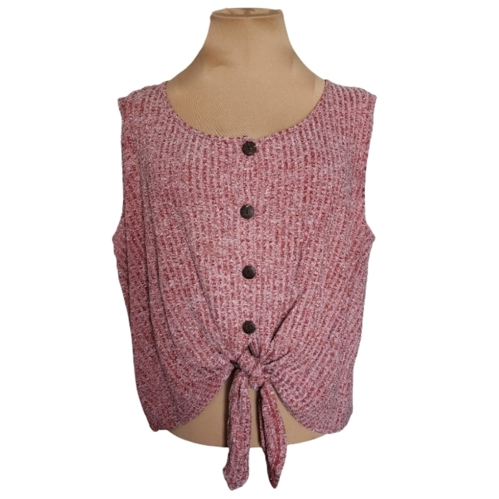 W5 Red Marled Tie Knot Sleeveless Crop Knit Tank Top‎ Women's XL